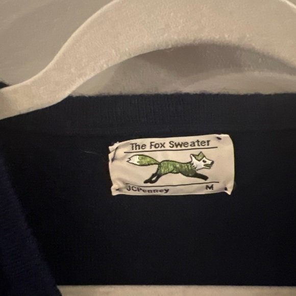 The Fox Sweater Mens Sz M  V Neck Long Sleeve Blue Wool Blend Vintage C - Picture 5 of 7